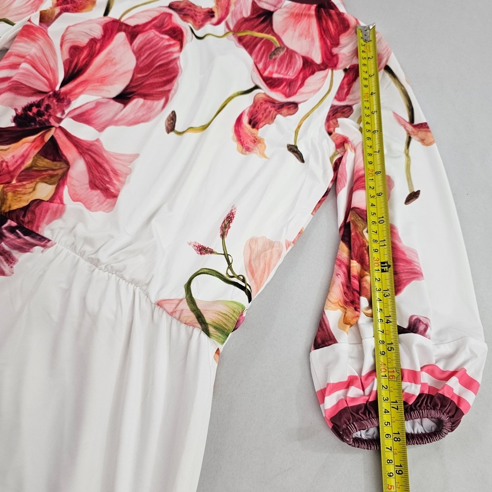 White House Black Market WHBM Floral V-Neck Tie Waist Mini Dress Red White S - Picture 13 of 13